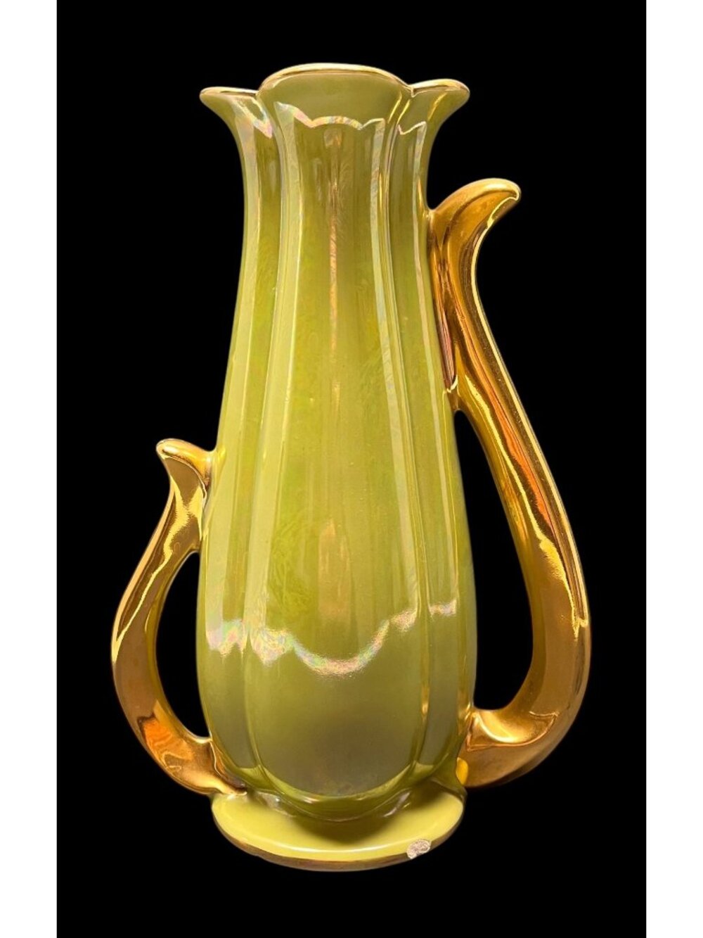 Vintage Pearl China Co. Iridescent Green  Lusterware 22kt Gold Vase | Hollywood